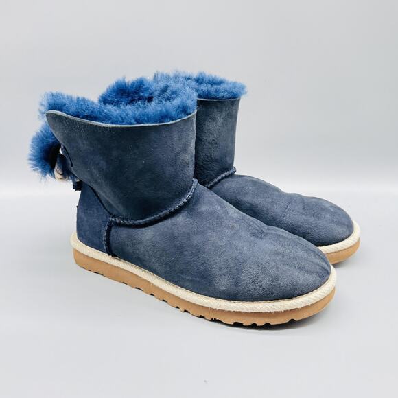 UGG Boots Womens 6 Blue Suede Sheepskin Fur Lined Ankle Australia - Picture 2 of 12